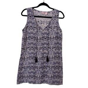 St. Tropez West Size Small Linen Boho Beach Vacation Floral Print Tassel Dress